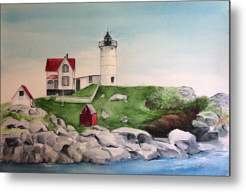 Nubble Lighthouse Metal Print featuring the painting Nubble Lighthouse by Ellen Canfield