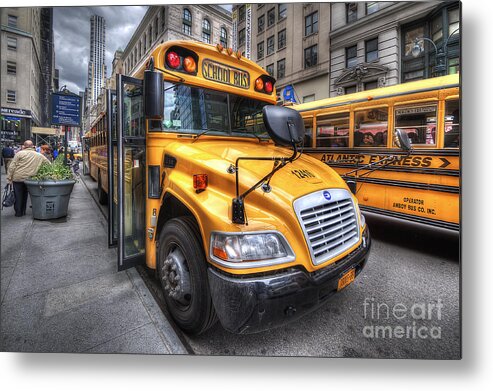 Yhun Suarez Metal Print featuring the photograph NYC School Bus by Yhun Suarez