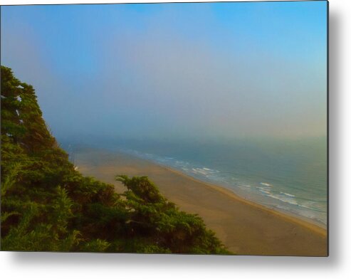 Ocean Beach With Fog Metal Print featuring the photograph Ocean Beach with Light Fog by Bonnie Follett