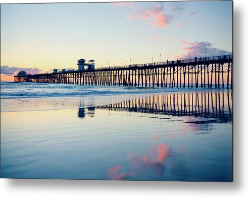 Oceanside Metal Print featuring the photograph Oceanside Beach Sunset Reflections by Ray Devlin
