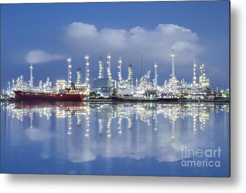 Blue Metal Print featuring the photograph Oil Refinery Industry Plant by Setsiri Silapasuwanchai