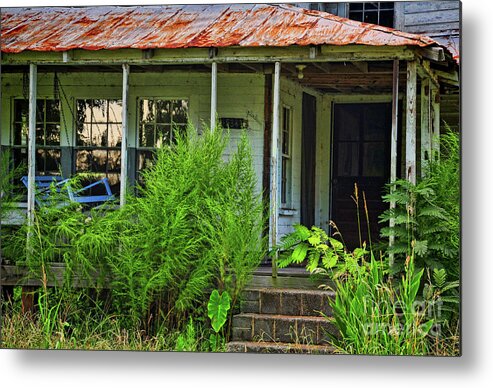 Weathered Metal Print featuring the photograph Old Blue Swing by Randy Rogers