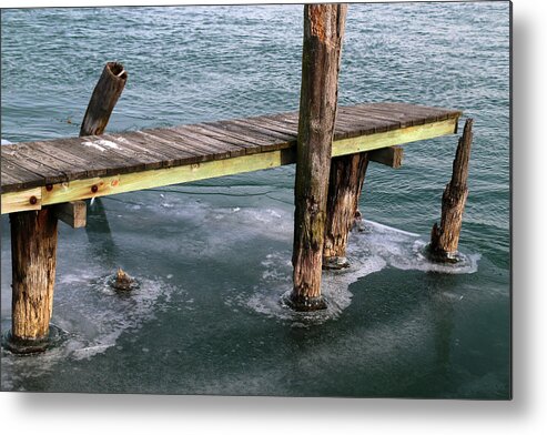 Pilings Metal Print featuring the photograph Old Dock Winter 2017 1 by Mary Bedy