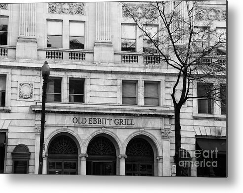 Washington D.c. Metal Print featuring the photograph Old Ebbitt Grill Facade Black and White by Marina McLain