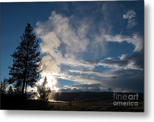 Old Faithfull Metal Print featuring the photograph Old Faithfull at sunset by Cindy Murphy - NightVisions