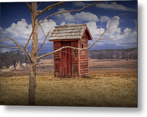 Outhouse Metal Print featuring the photograph Old Rustic Wooden Outhouse in West Michigan by Randall Nyhof