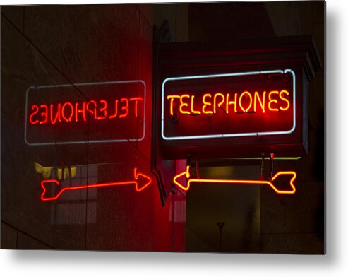 Light Metal Print featuring the photograph Old Telephone Sign by Jean Noren