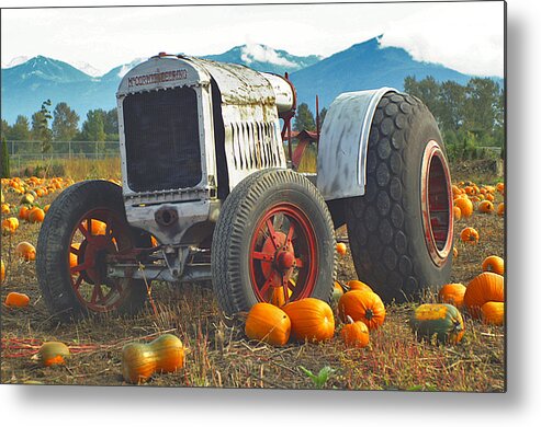 Tractors Metal Print featuring the photograph Old Tractor in the Pumpkin Patch by Randy Harris