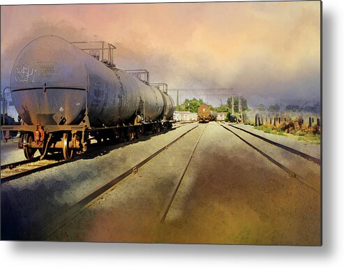 Train Metal Print featuring the digital art On the Track by Terry Davis