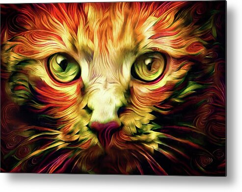 Cat Metal Print featuring the digital art Orange Cat Art - Feed Me by Peggy Collins