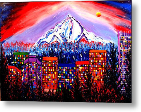  Metal Print featuring the painting Orange Moon Over Mount Hood #1 by James Dunbar