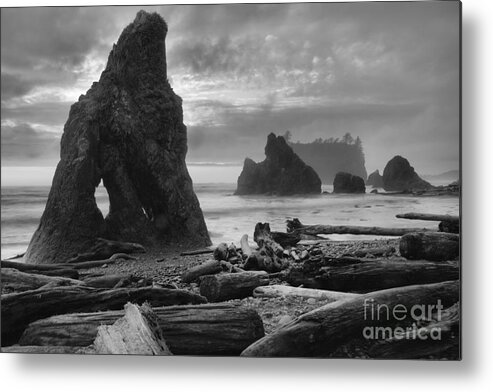 Ruby Beach Metal Print featuring the photograph Orange Skies Over Ruby Beach Black And White by Adam Jewell