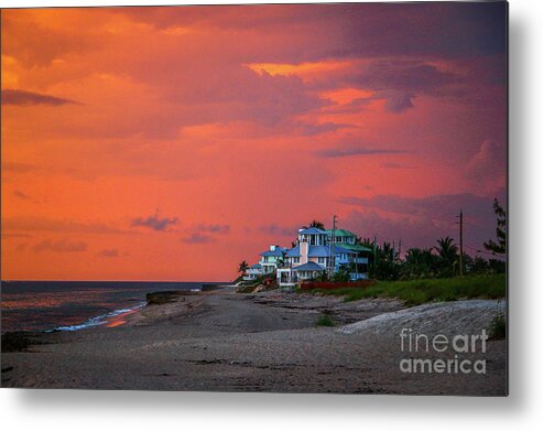 Sky Metal Print featuring the photograph Orange Sky Beach House by Tom Claud