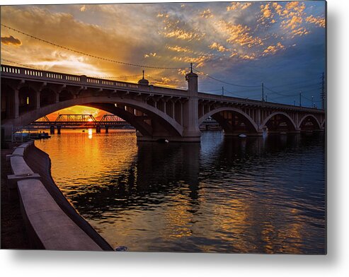 Tempe Town Lake Metal Print featuring the photograph Orange sunset over Tempe Town Lake by Dave Dilli