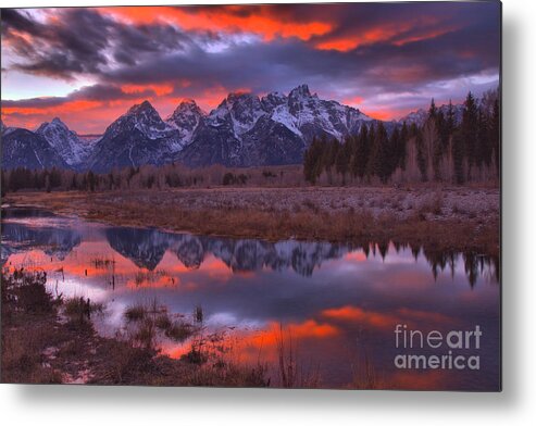 Grand Teton National Park Metal Print featuring the photograph Orange Teton Sunset Glow by Adam Jewell