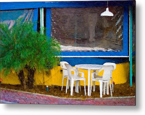 Table Metal Print featuring the painting Outdoor Cafe by Peter J Sucy