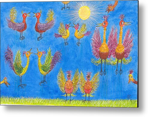 Fantasy Metal Print featuring the drawing p11 Crazy Bouncing Birds by Charles Cater