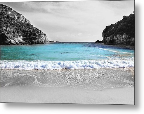 Paleokastritsa Metal Print featuring the photograph Paleokastritsa beach Corfu by Paul Cowan