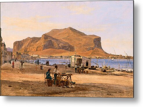 Martinus Rorbye Metal Print featuring the painting Palermo Harbor with a View of Monte Pellegrino by Martinus Rorbye