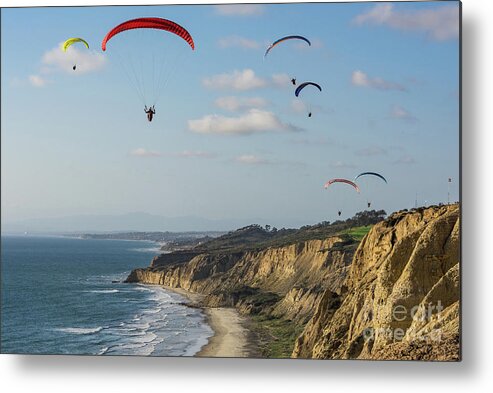 Beach Metal Print featuring the photograph Paragliders at Torrey Pines Gliderport Over Black's Beach by David Levin