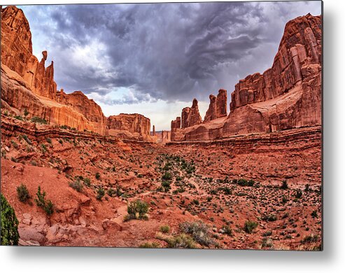 Moab Metal Print featuring the photograph Park Avenue with Storm Clouds - Arches NP by Kyle Lee