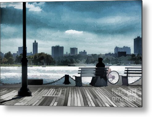 Park View Metal Print featuring the photograph Park Bench Bicycle Man Rest by Chuck Kuhn