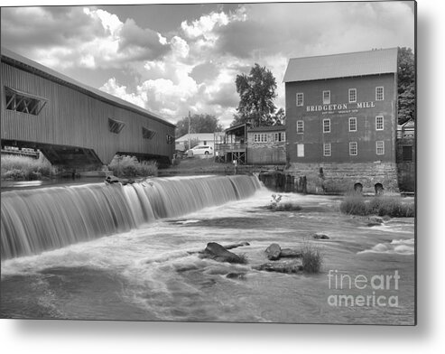 Bridgeton Indiana Metal Print featuring the photograph Partly Cloudy Over The Bridgeton Spillway Black And White by Adam Jewell