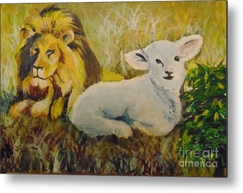 Lion Metal Print featuring the painting Peace by Saundra Johnson