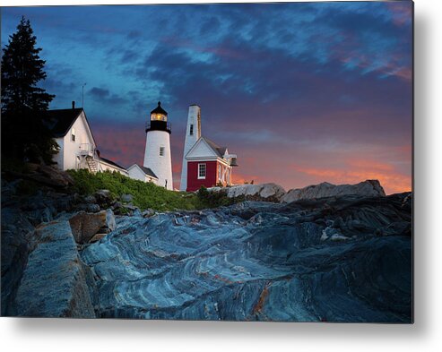 Pemaquid Point Lighthouse Metal Print featuring the photograph Pemaquid Point Lighthouse at dawn 2 by David Smith