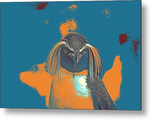 Penguin Metal Print featuring the painting Penguin Rockhopper by Celestial Images