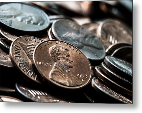 Penny Metal Print featuring the photograph Pennies by Pelo Blanco Photo