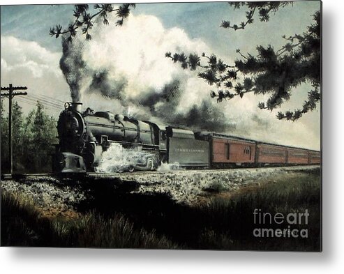 Pennsylvania Railroad Prr Train Painting Railroad Maryland And Pennsylvania Autumn Fall Colors Steam Engine Metal Print featuring the pastel Pennsy in the Pines by David Mittner