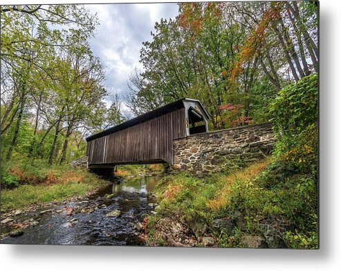 Bridge Metal Print featuring the photograph Pennsylvania Covered Bridge in Autumn by Patrick Wolf