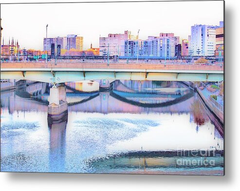 I Went For A Early Morning Walk And Came Across This Scene In Philadelphia. I Liked The Colors And Reflections Off The Water. This Is Another Version Of The Scene. Metal Print featuring the photograph Philadelphia Scene1 by Merle Grenz