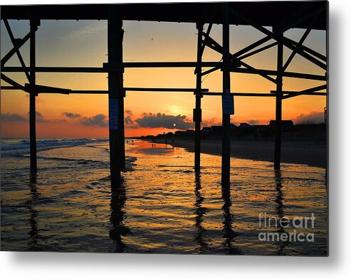 Sunset Metal Print featuring the photograph Oak Island Pier Sunset by Amy Lucid