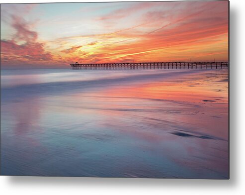 Oak Island Metal Print featuring the photograph Pier Sunset by Nick Noble