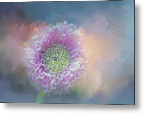 Pink Metal Print featuring the digital art Pink Splash on Blue by Terry Davis