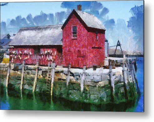 Painting Ocean Sea Fishing Shack Nature Motif Number One Metal Print featuring the painting Pnrf0513 by Henry Butz
