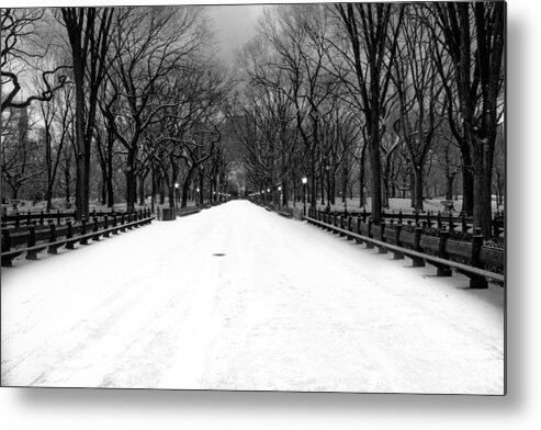 Central Park Metal Print featuring the photograph Poet's Walk In Snow by Mark Garbowski