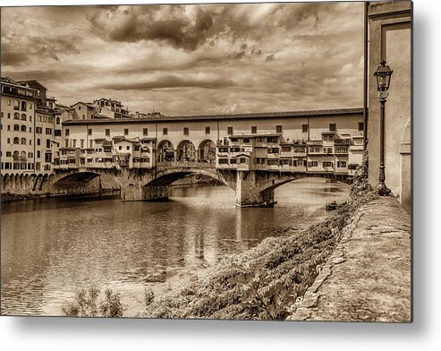 Ponte Vecchio Metal Print featuring the photograph Ponte Vecchio Florence Italy monotone 7K_DSC2439_09152017 by Greg Kluempers