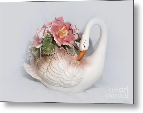 Art Metal Print featuring the photograph Porcelain Swan with Roses by Linda Phelps