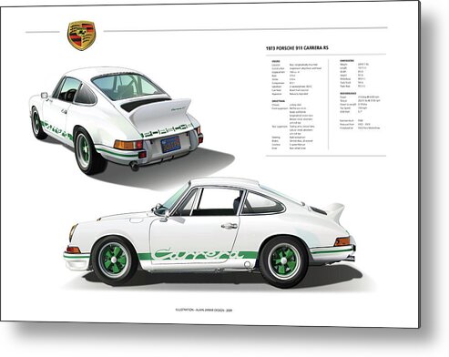 Porsche 911 Carrera Rs Illustration Metal Print featuring the digital art Porsche 911 Carrera RS illustration by Alain Jamar