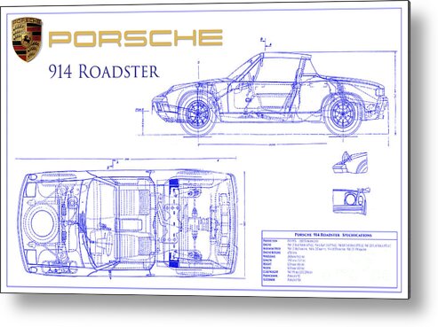 Porsche 914 Blueprint Metal Print featuring the photograph Porsche 914 Blueprint by Jon Neidert