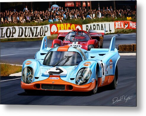 Porsche 917 Metal Print featuring the digital art Porsche 917 at Le Mans by David Kyte