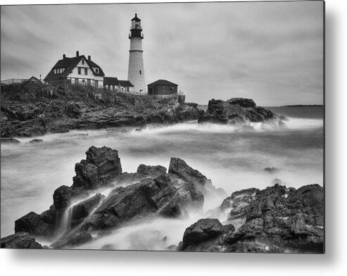 Maine Metal Print featuring the photograph Portland Head Monochrome by Darren White