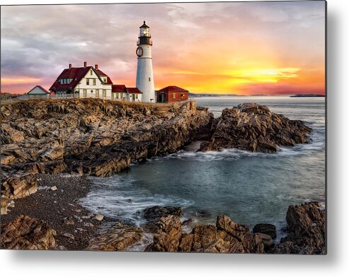 Portland Metal Print featuring the photograph Portland Lighthouse Sunrise by Susan Candelario