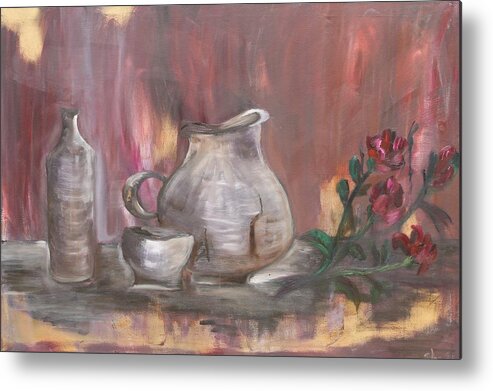 Still Life Metal Print featuring the painting Pottery by Sladjana Lazarevic