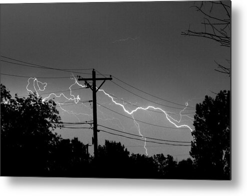Lightning Metal Print featuring the photograph Power Lines BW Fine Art Photo Print by James BO Insogna