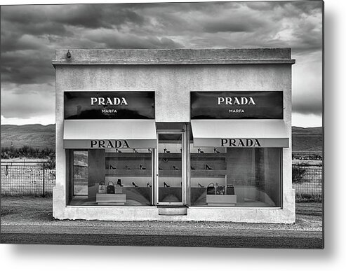 Prada Metal Print featuring the photograph Prada Marfa Black and White by JC Findley