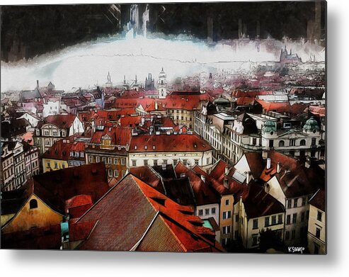 City Metal Print featuring the painting Prague Skyline by Kai Saarto